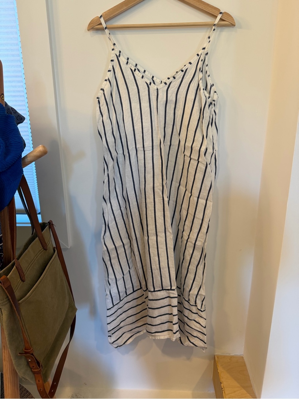 Striped White & Navy Midi Slip Dress - Picture 1 of 5